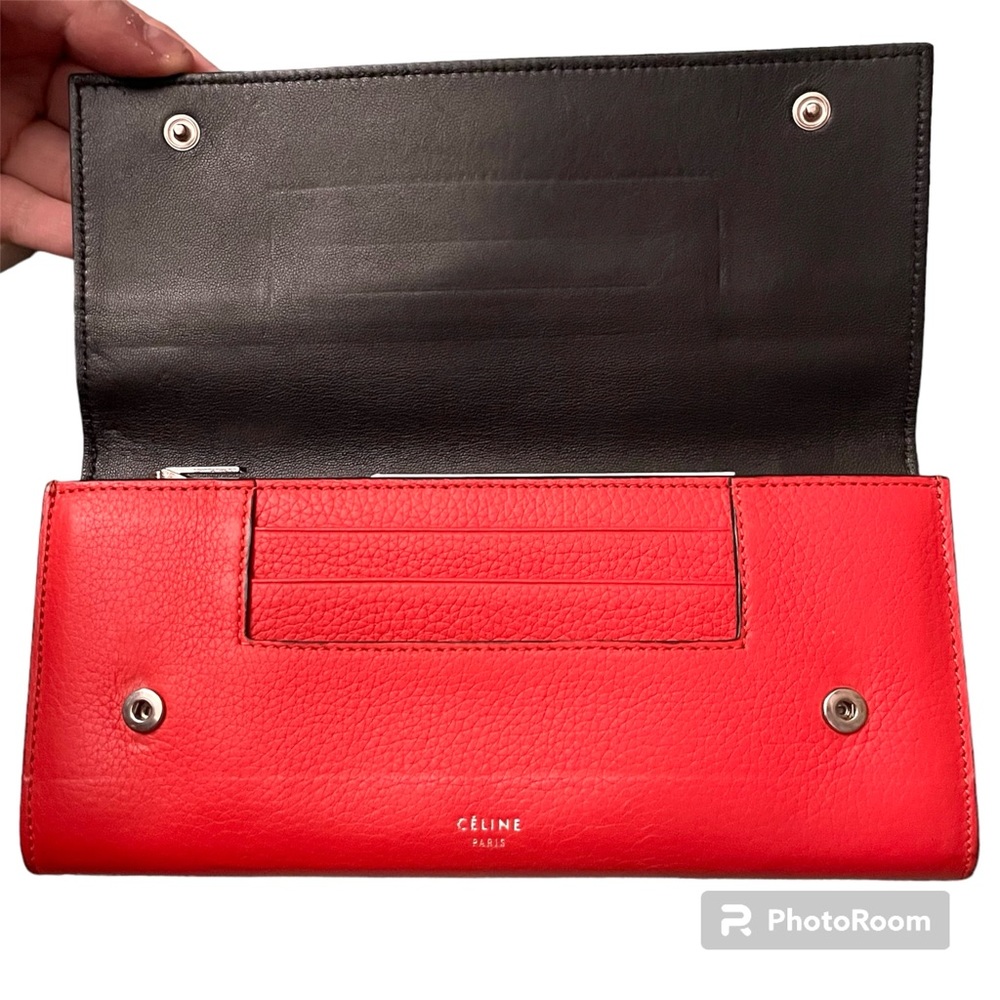 CELINE Red Orange Pebbled Leather Long Flap Wallet - Picture 12 of 17